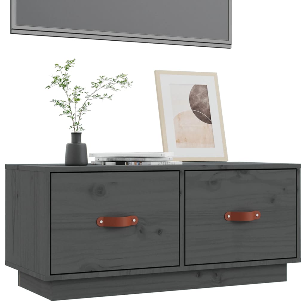 Grey TV cabinet 80x34x35 cm Solid pine wood