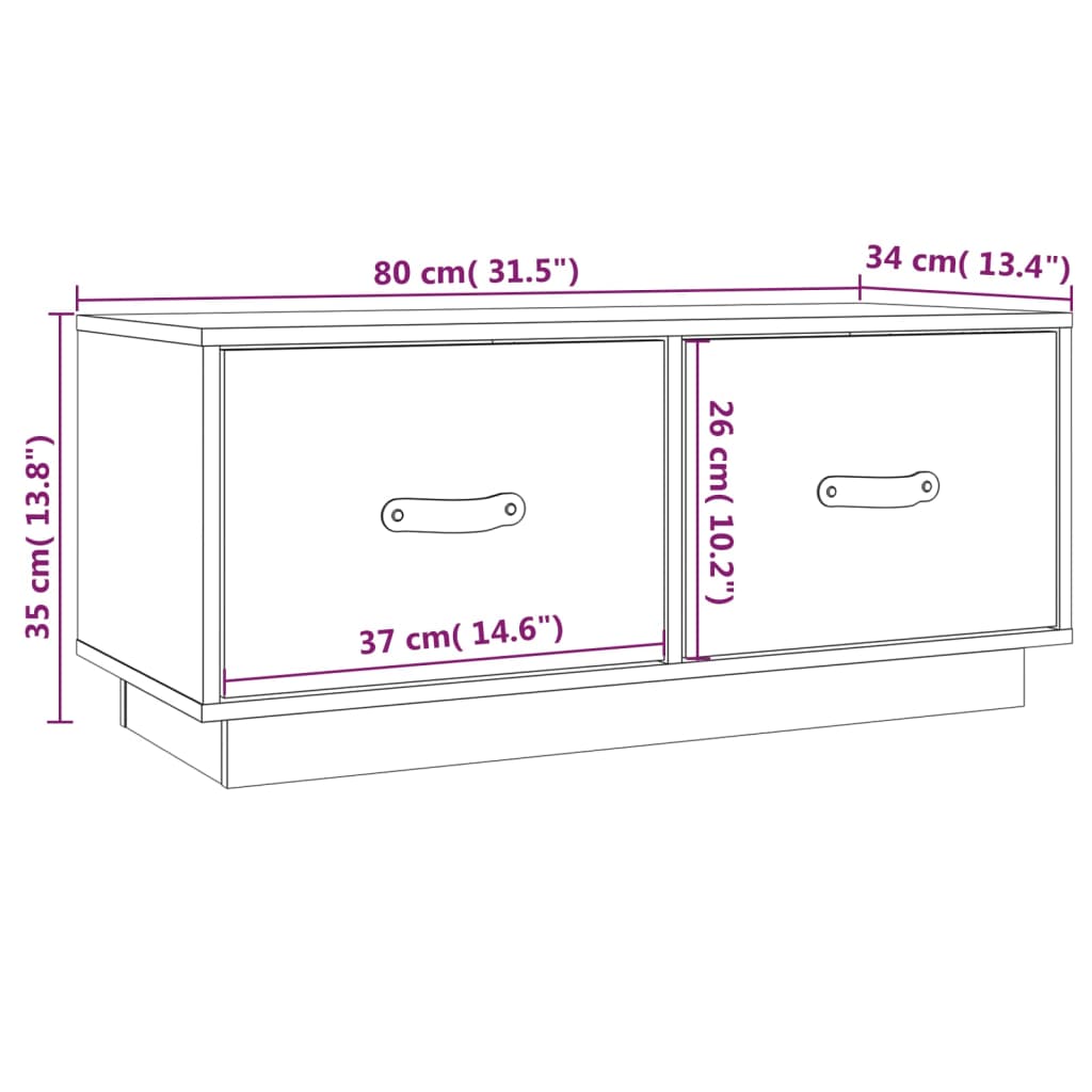 Grey TV cabinet 80x34x35 cm Solid pine wood