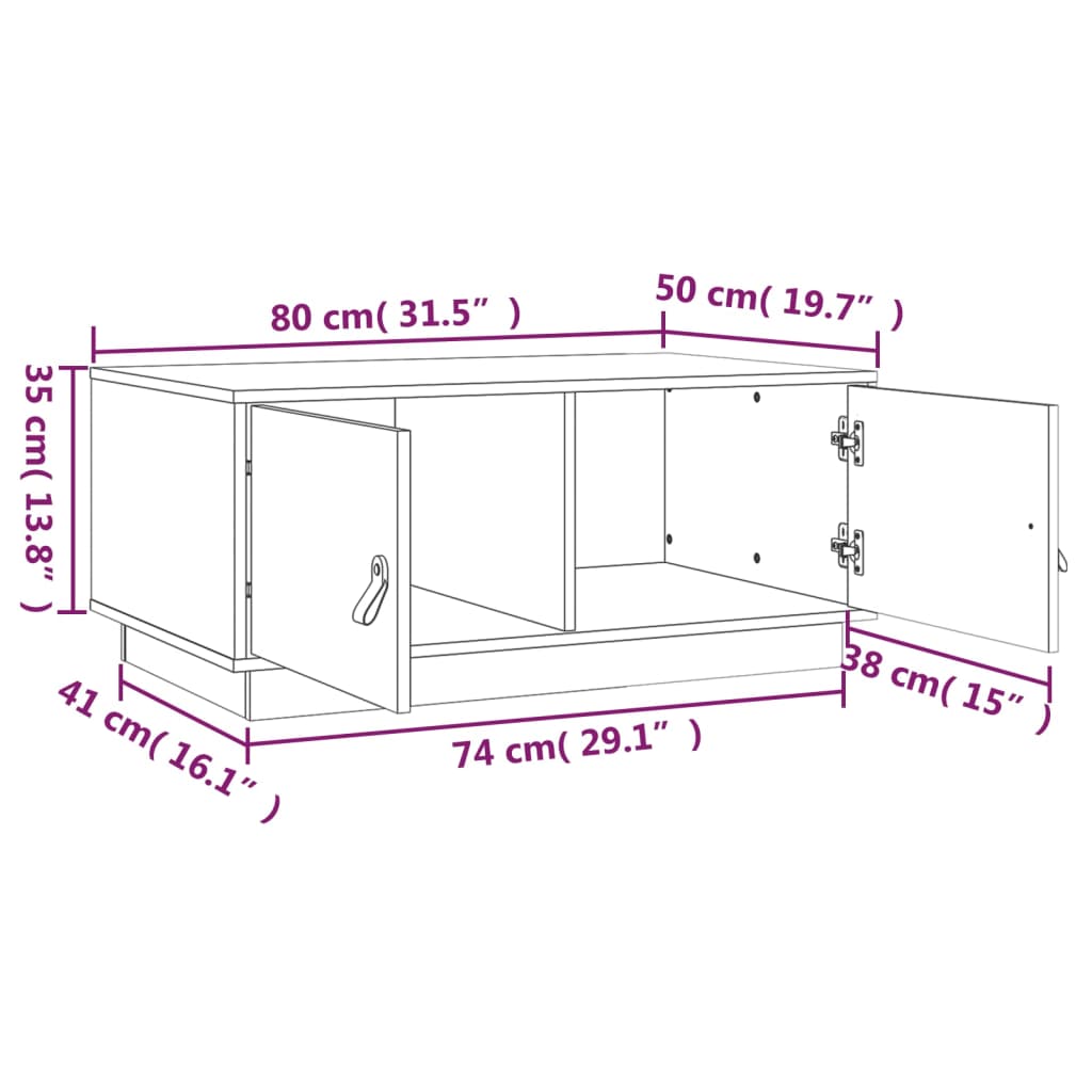 Couchtisch Weiß 80x50x35 cm Massives Kiefernholz