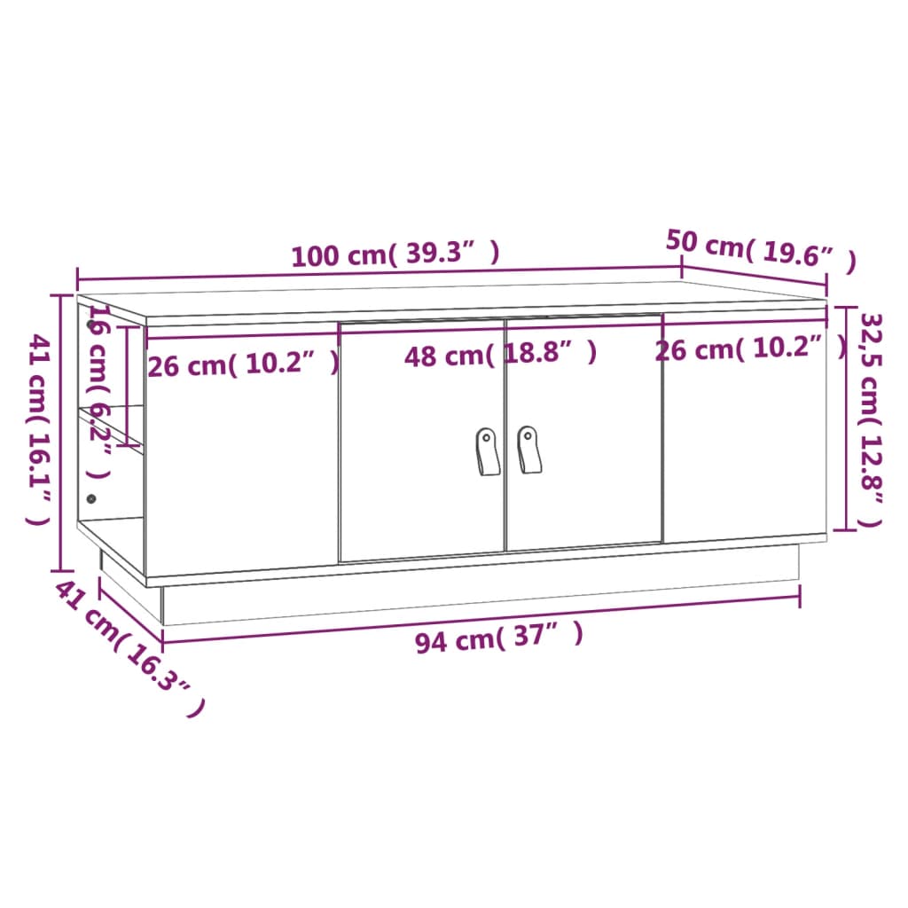 Couchtisch Weiß 100x50x41 cm Massives Kiefernholz