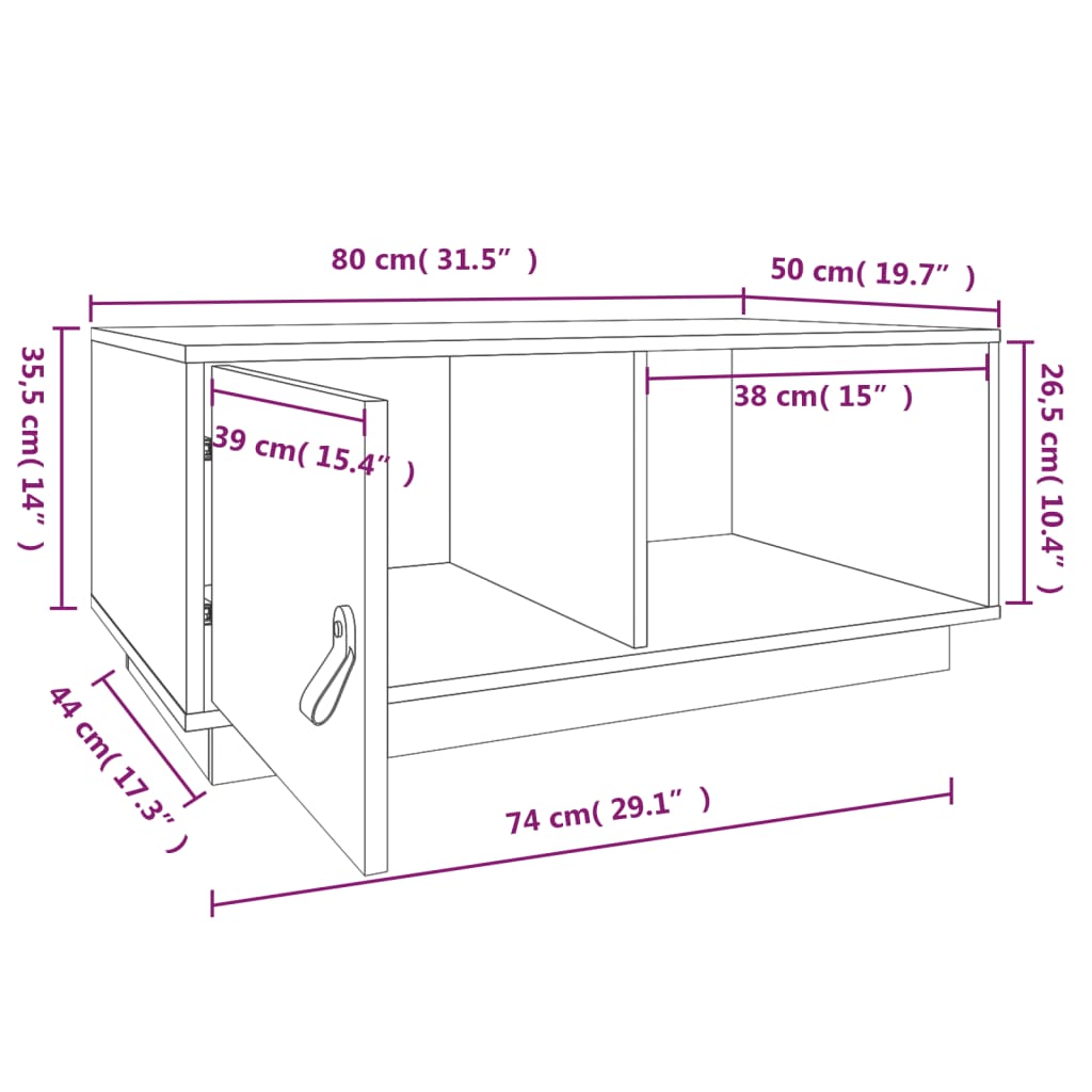 Couchtisch Weiß 80x50x35,5 cm Massives Kiefernholz