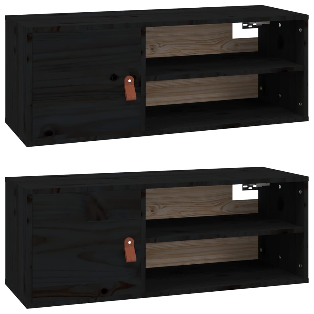 Armoires murales 2 pcs Noir 80x30x30 cm Bois de pin massif