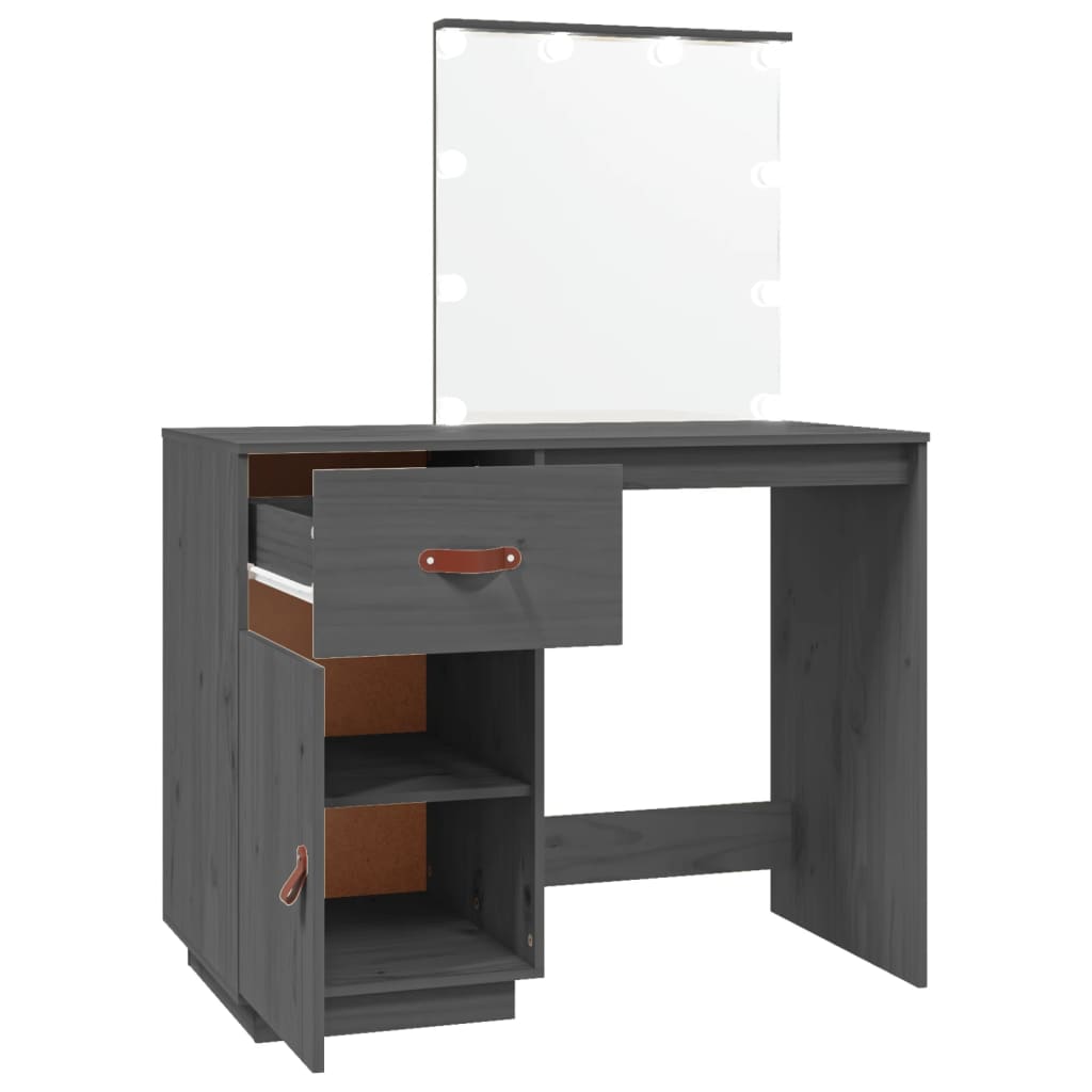 Dressing table with LED Grey 95x50x133.5 cm Solid pine wood