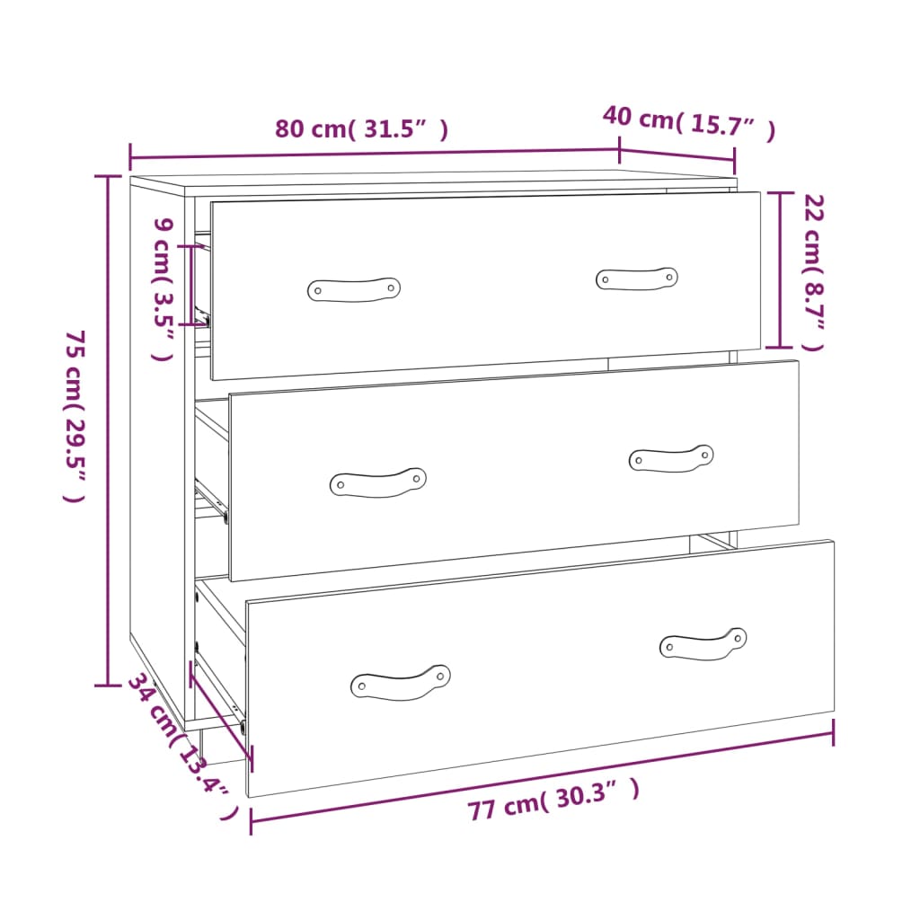 Buffet Blanc 80x40x75 cm Bois massif de pin