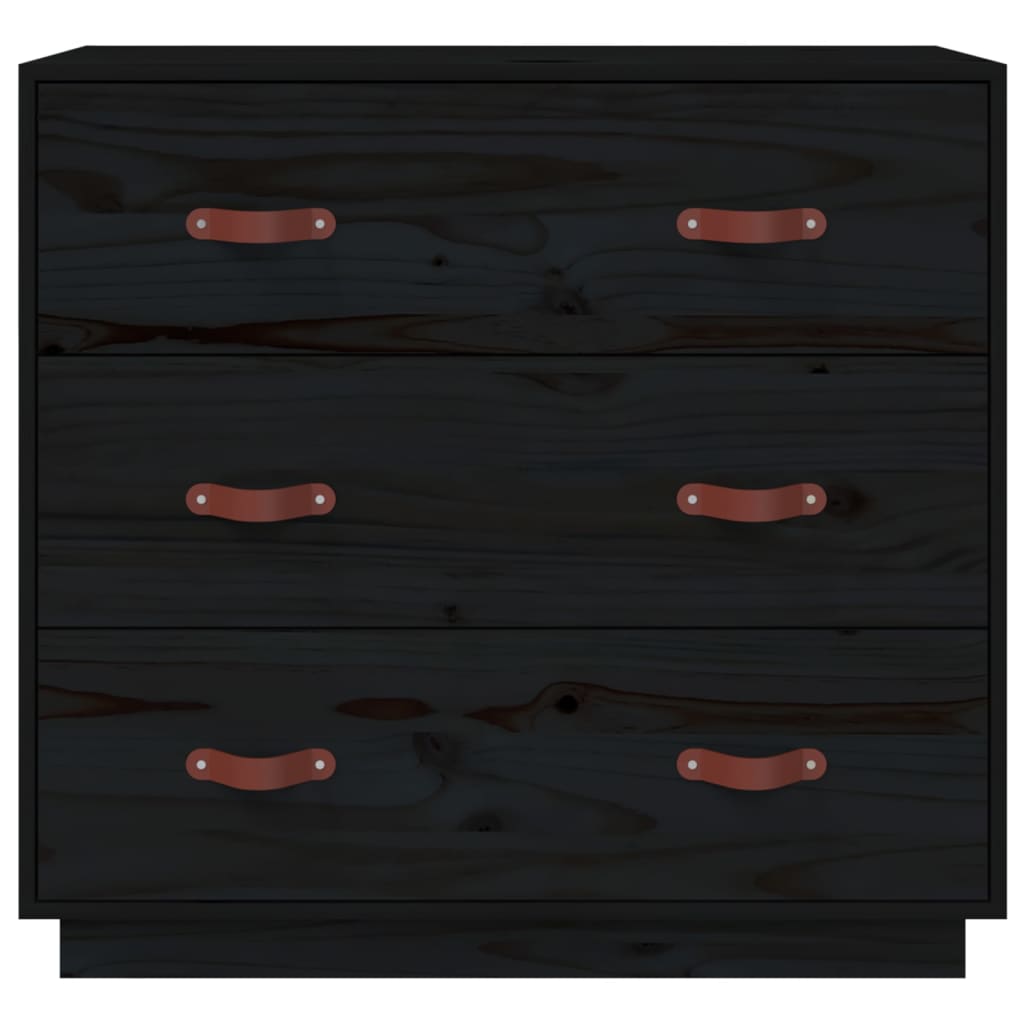 Buffet Noir 80x40x75 cm Bois massif de pin