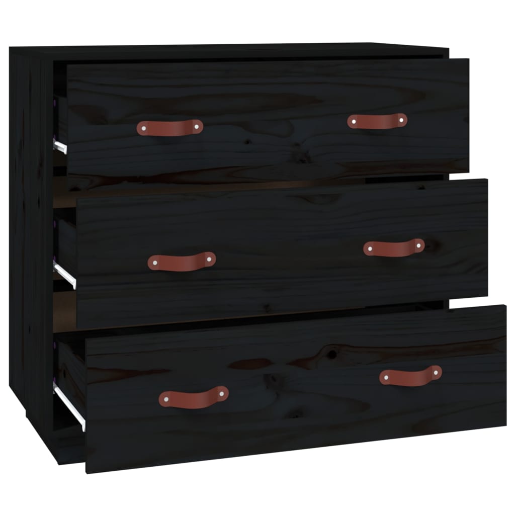 Buffet Noir 80x40x75 cm Bois massif de pin