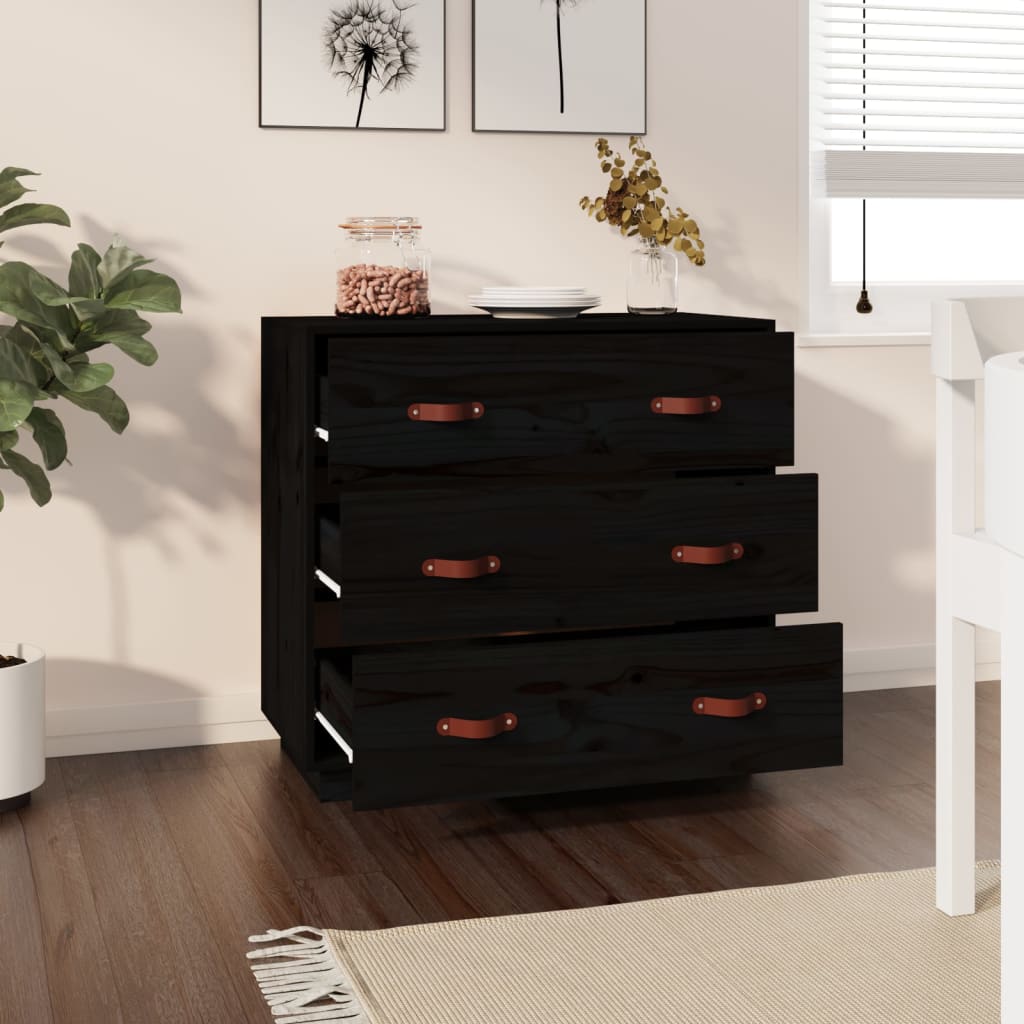 Buffet Noir 80x40x75 cm Bois massif de pin