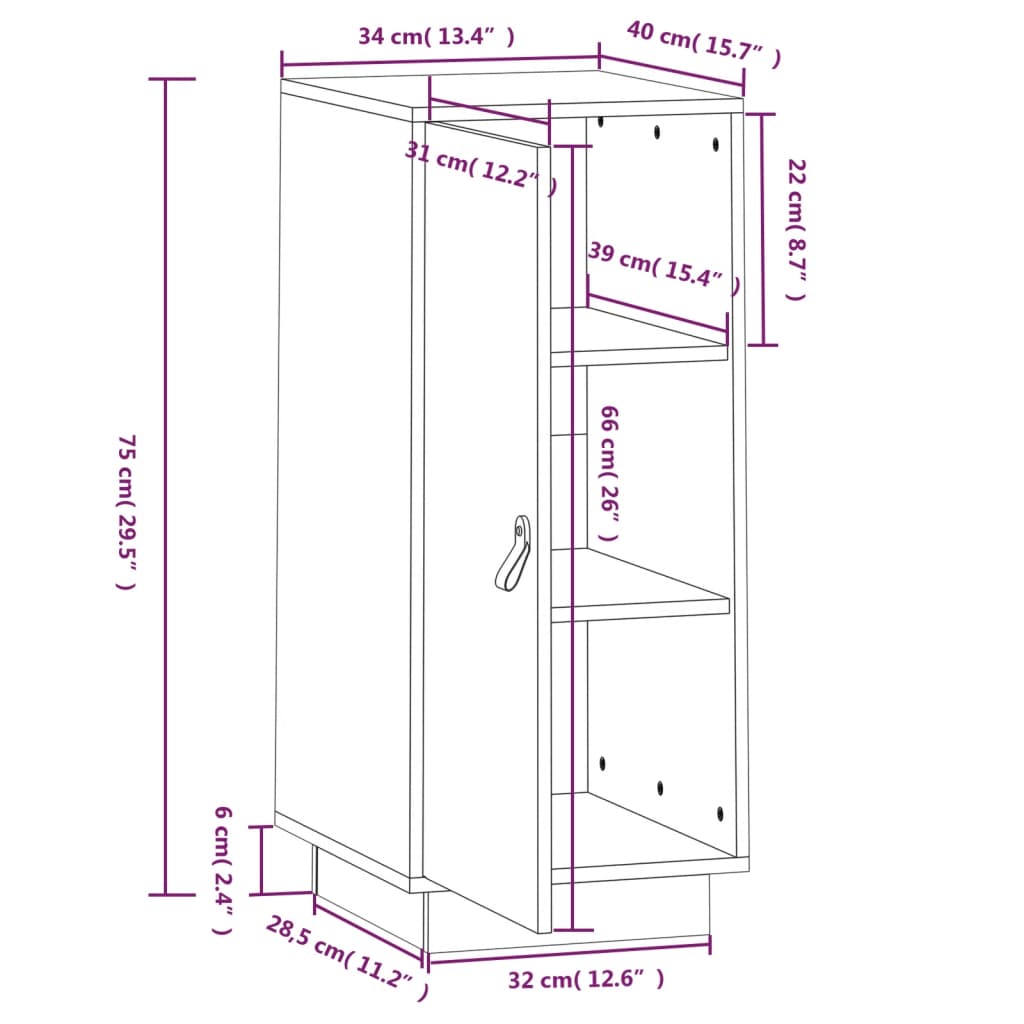 Buffet 34x40x75 cm Bois massif de pin