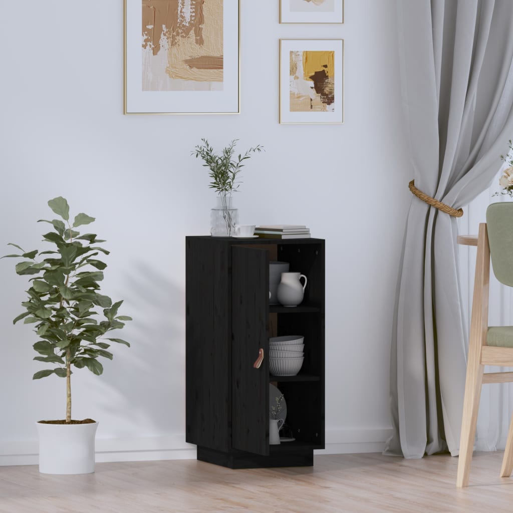 Buffet Noir 34x40x75 cm Bois massif de pin