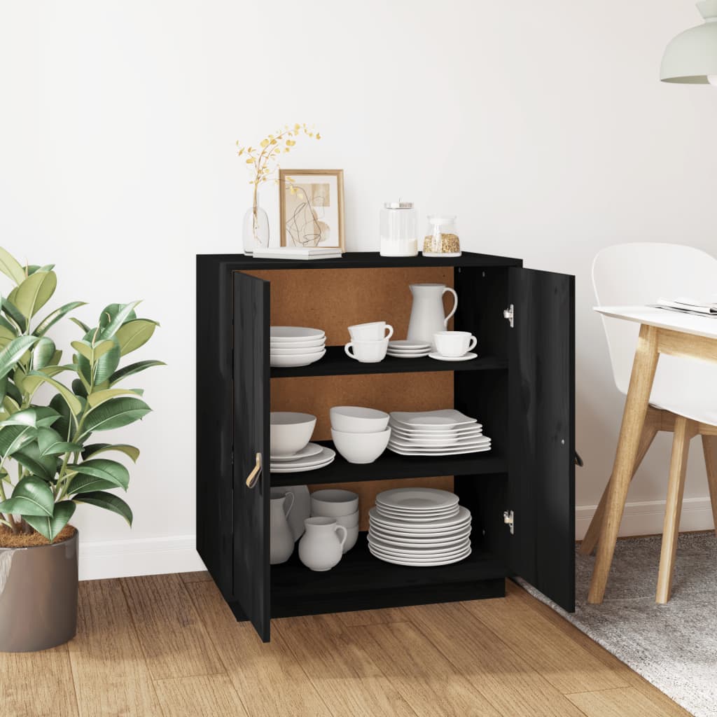 Buffet Noir 65,5x40x75 cm Bois massif de pin