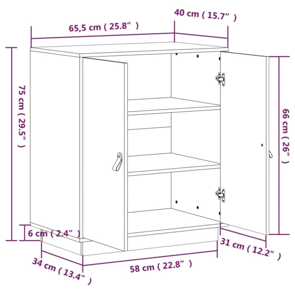 Buffet Noir 65,5x40x75 cm Bois massif de pin