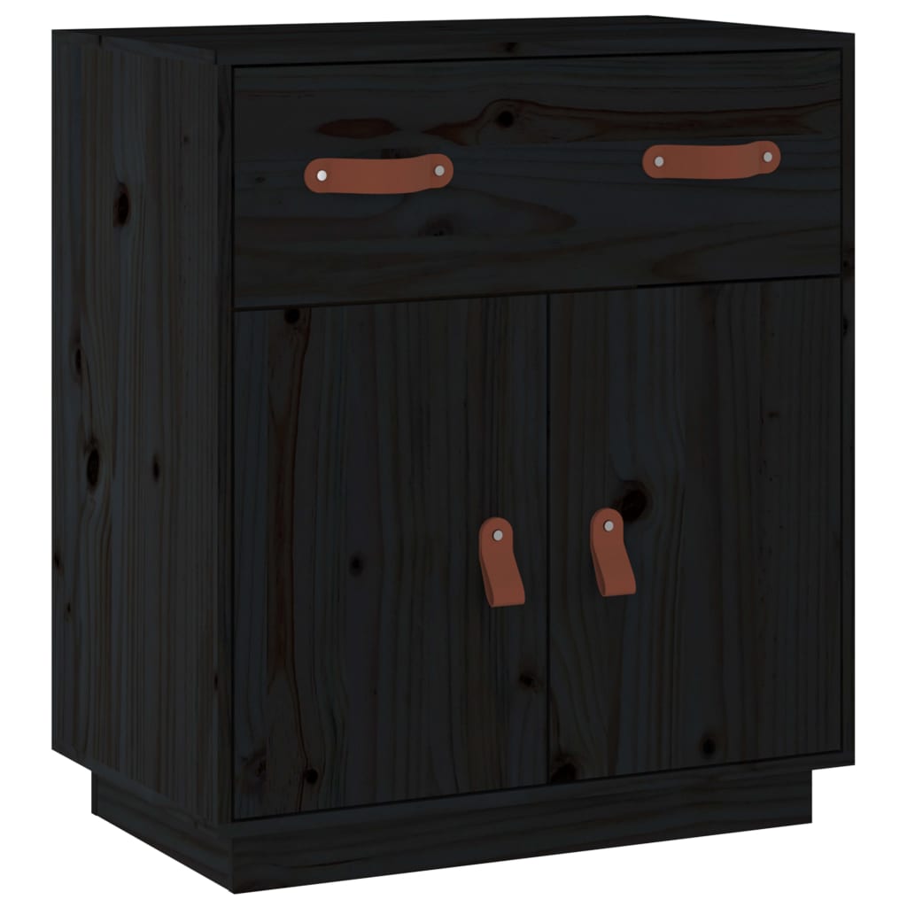 Buffet Noir 65,5x40x75 cm Bois massif de pin