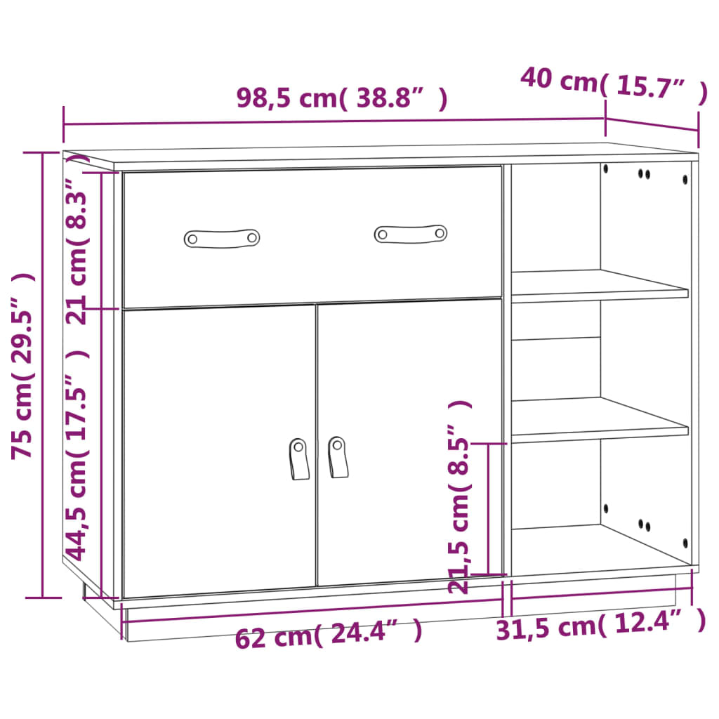 Buffet Marron miel 98,5x40x75 cm Bois massif de pin