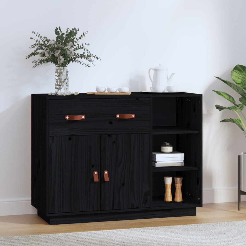 Buffet Noir 98,5x40x75 cm Bois massif de pin