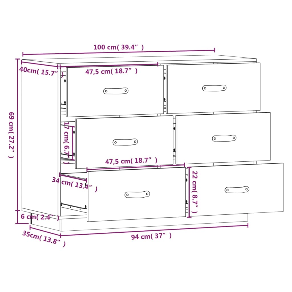 Buffet Marron miel 100x40x75 cm Bois massif de pin