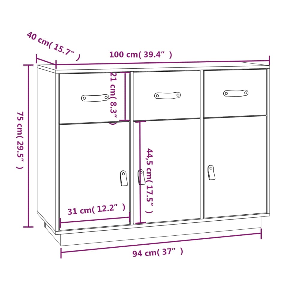 Buffet 100x40x75 cm Bois massif de pin