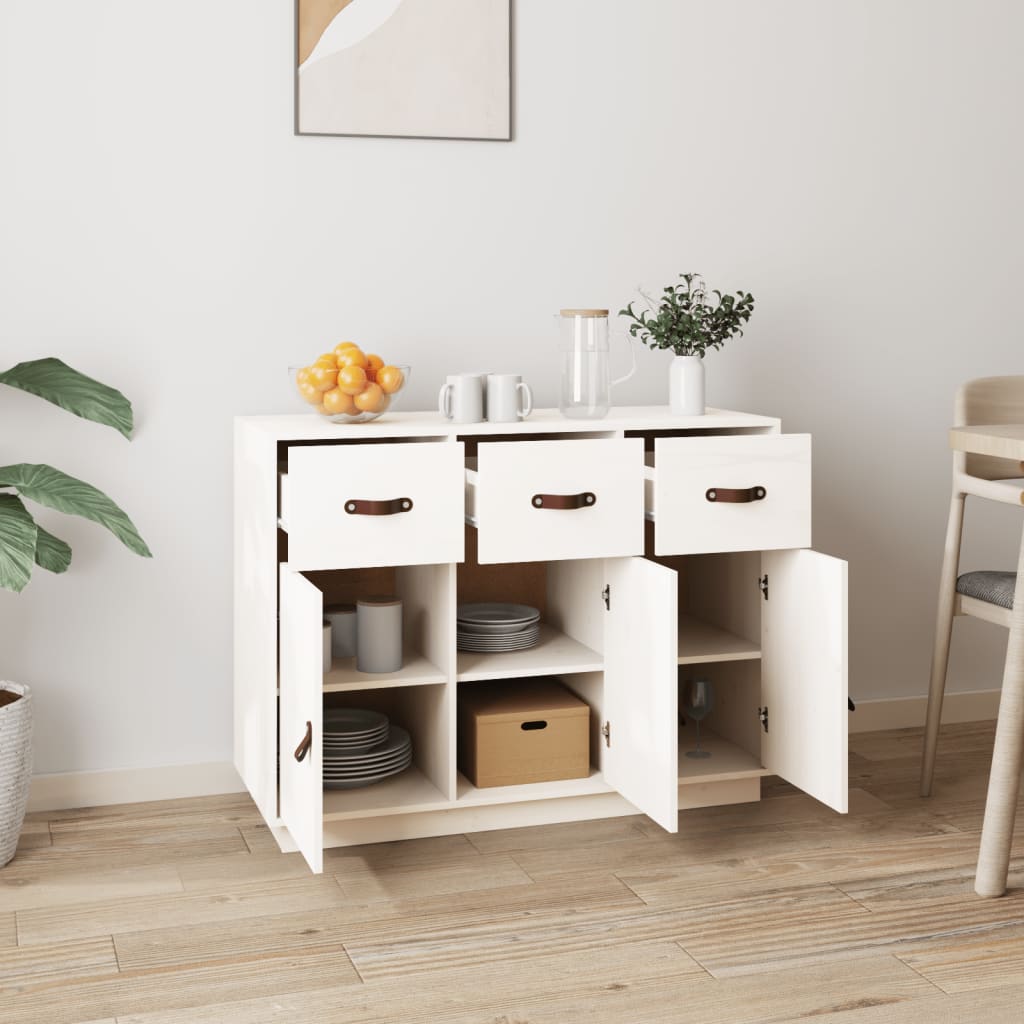 Buffet Blanc 100x40x75 cm Bois massif de pin