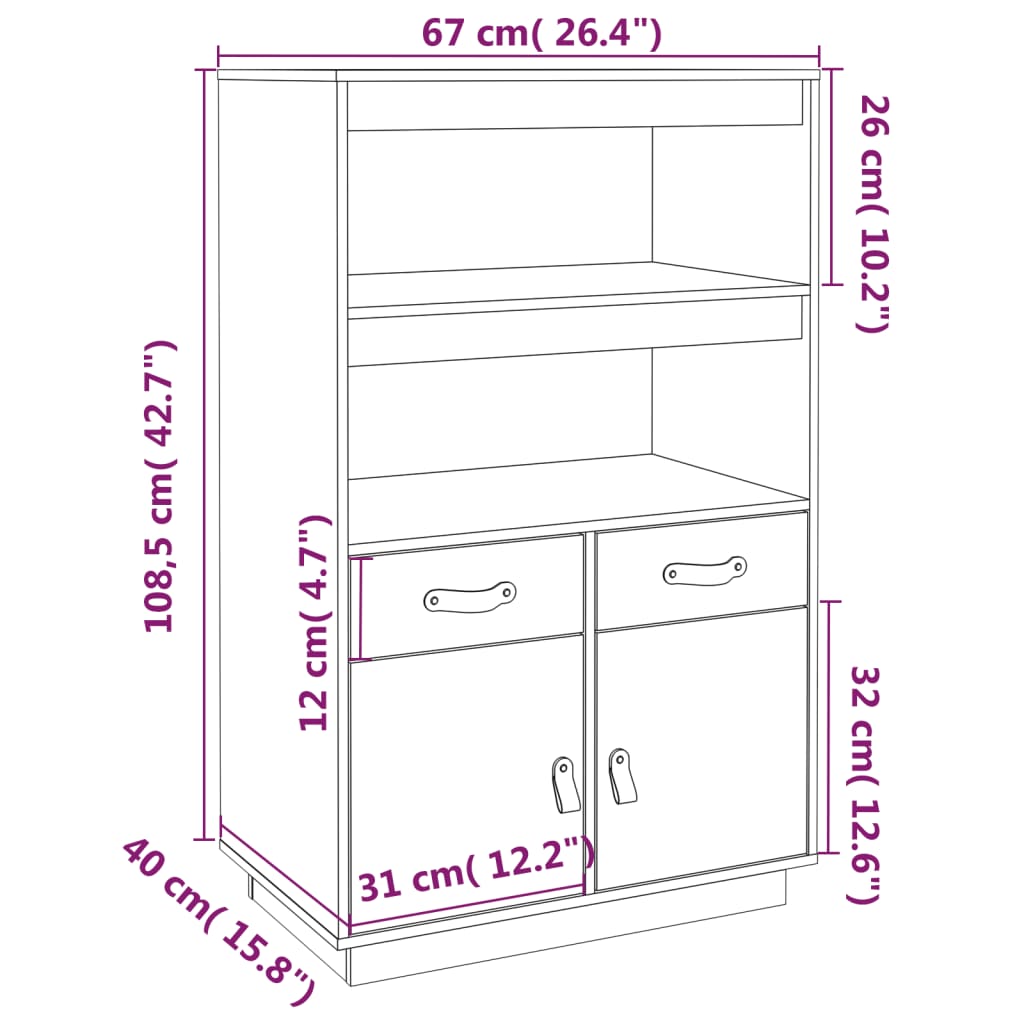 Buffet haut Blanc 67x40x108,5 cm Bois massif de pin