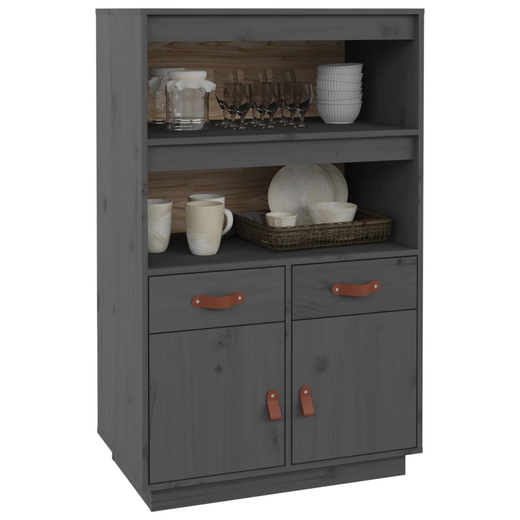 Buffet haut Gris 67x40x108,5 cm Bois massif de pin