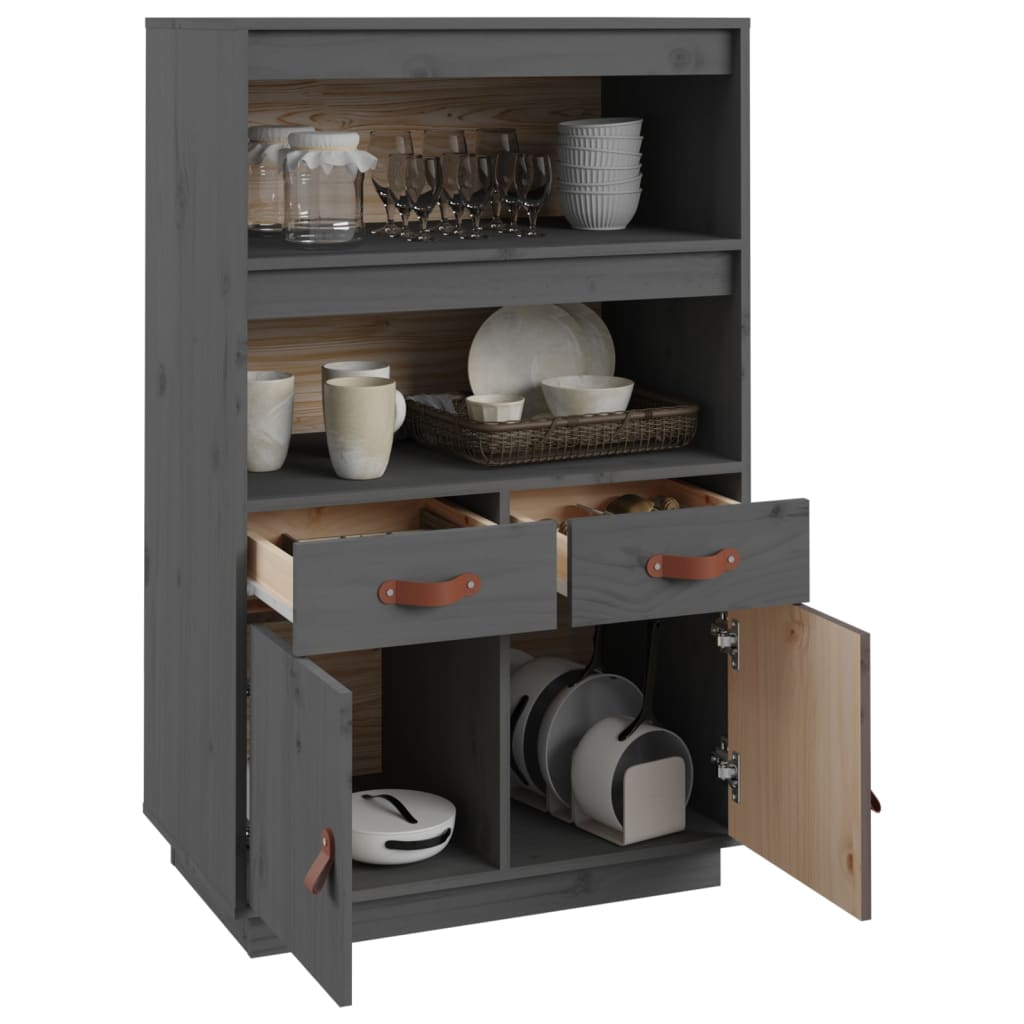 Buffet haut Gris 67x40x108,5 cm Bois massif de pin