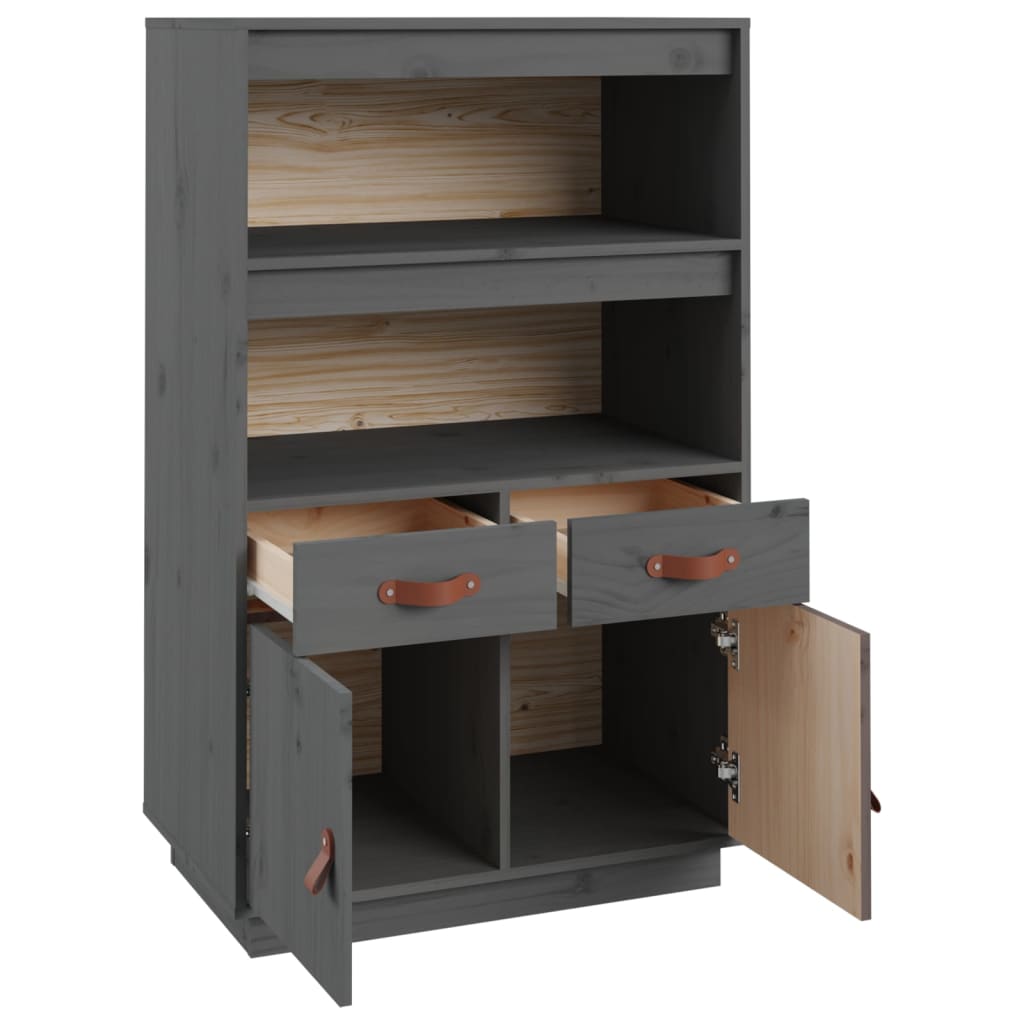 Buffet haut Gris 67x40x108,5 cm Bois massif de pin