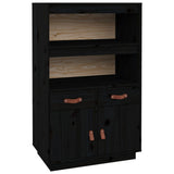 Buffet haut Noir 67x40x108,5 cm Bois massif de pin