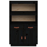 Buffet haut Noir 67x40x108,5 cm Bois massif de pin