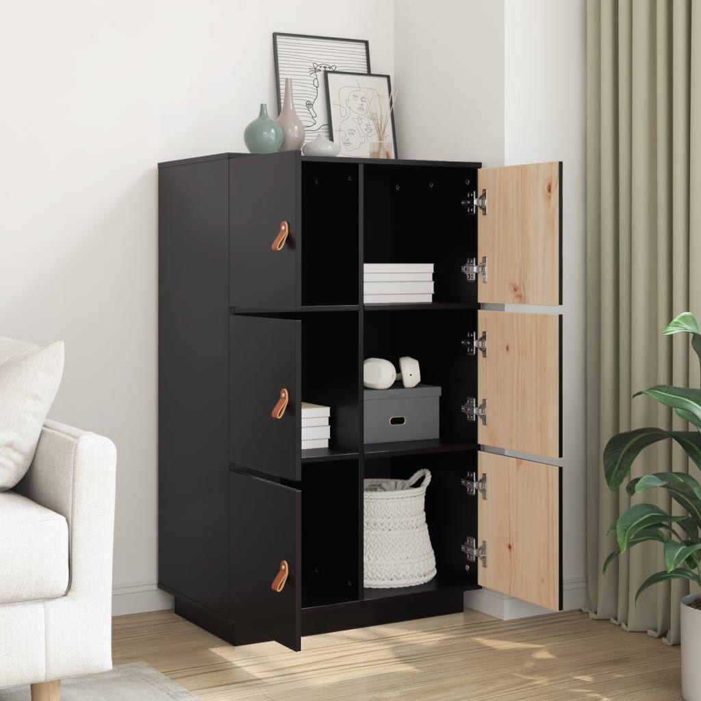 Buffet haut Noir 67x40x108,5 cm Bois massif de pin