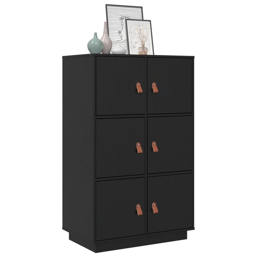 Buffet haut Noir 67x40x108,5 cm Bois massif de pin