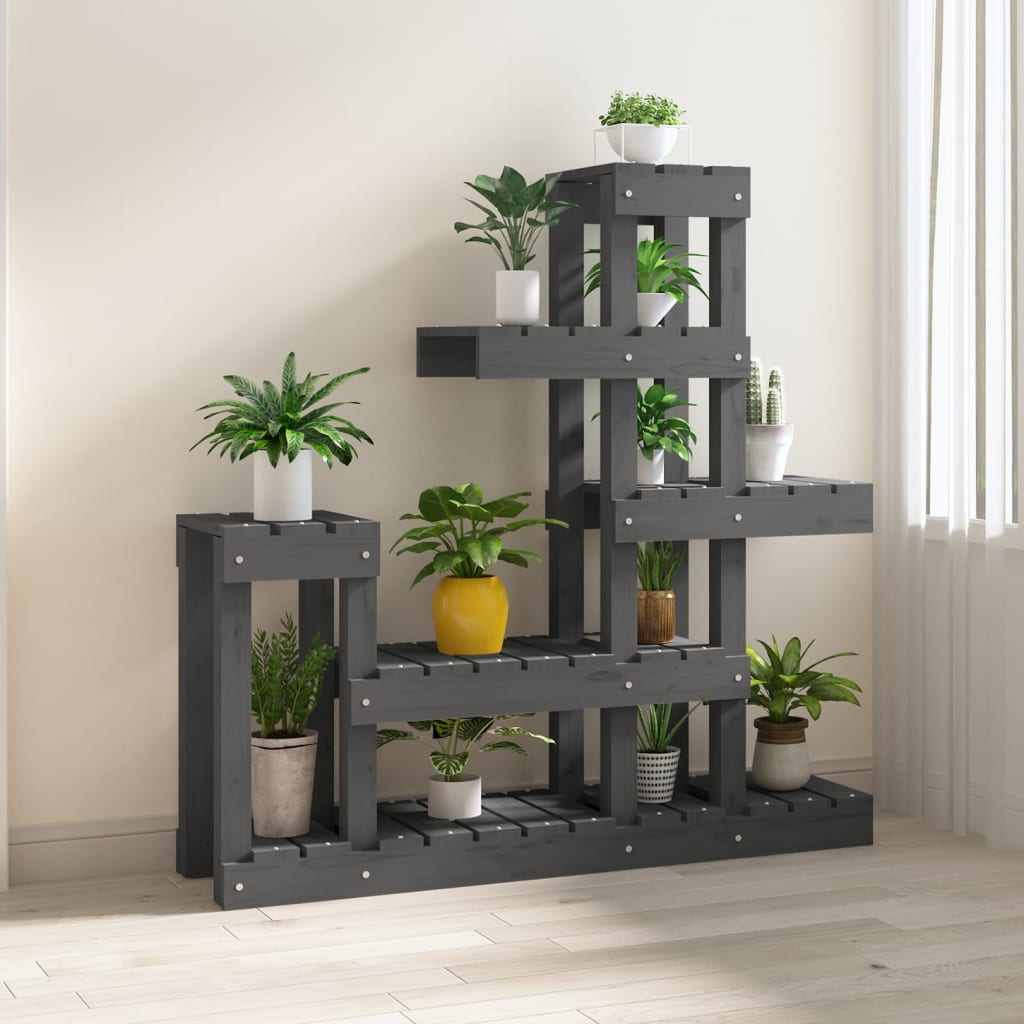 Support à plantes Gris 92x25x97 cm Bois massif de pin