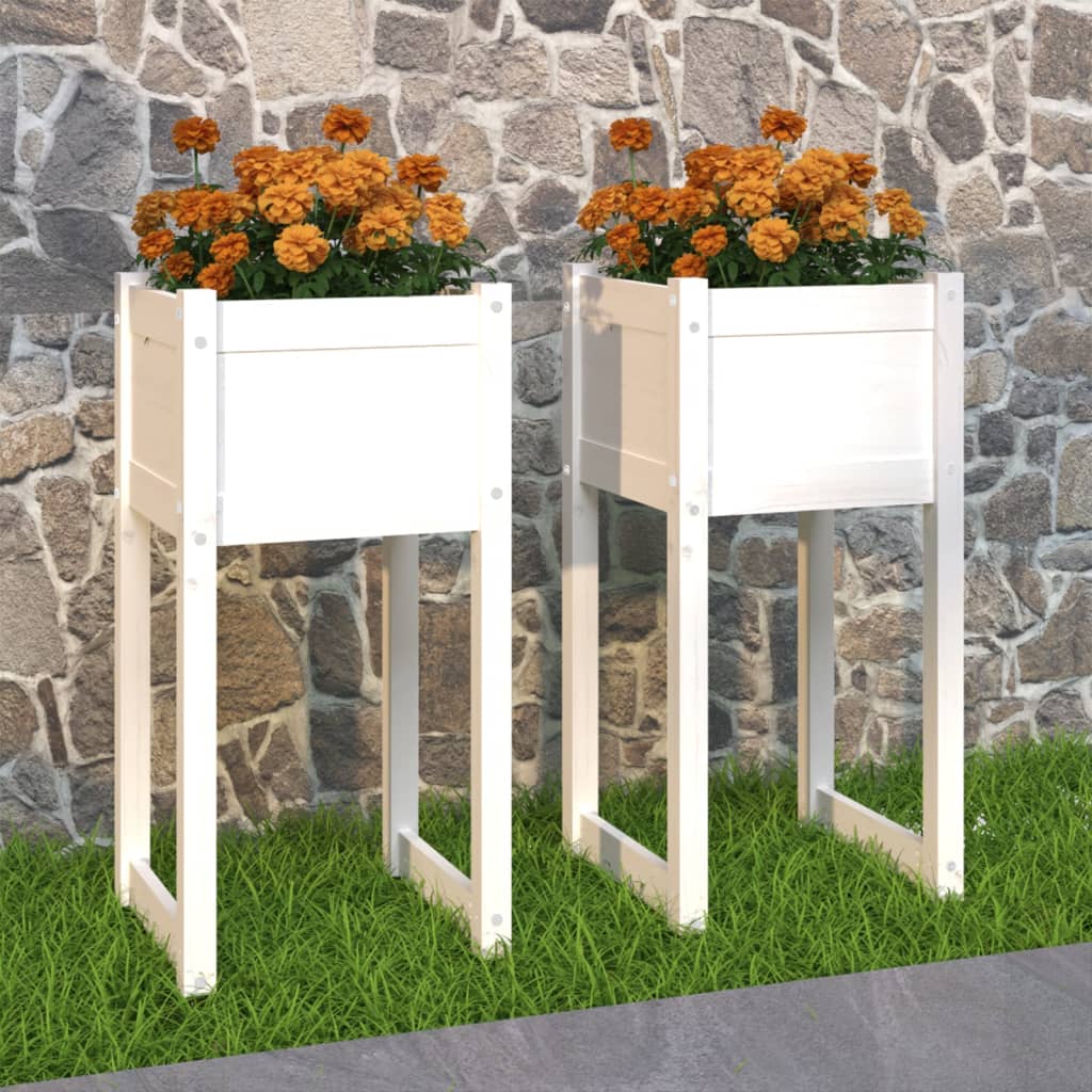 Jardinières 2 pcs Blanc 40x40x81 cm Bois massif de pin