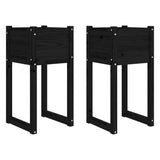 Planters 2 pcs Black 40x40x81 cm Solid pine wood