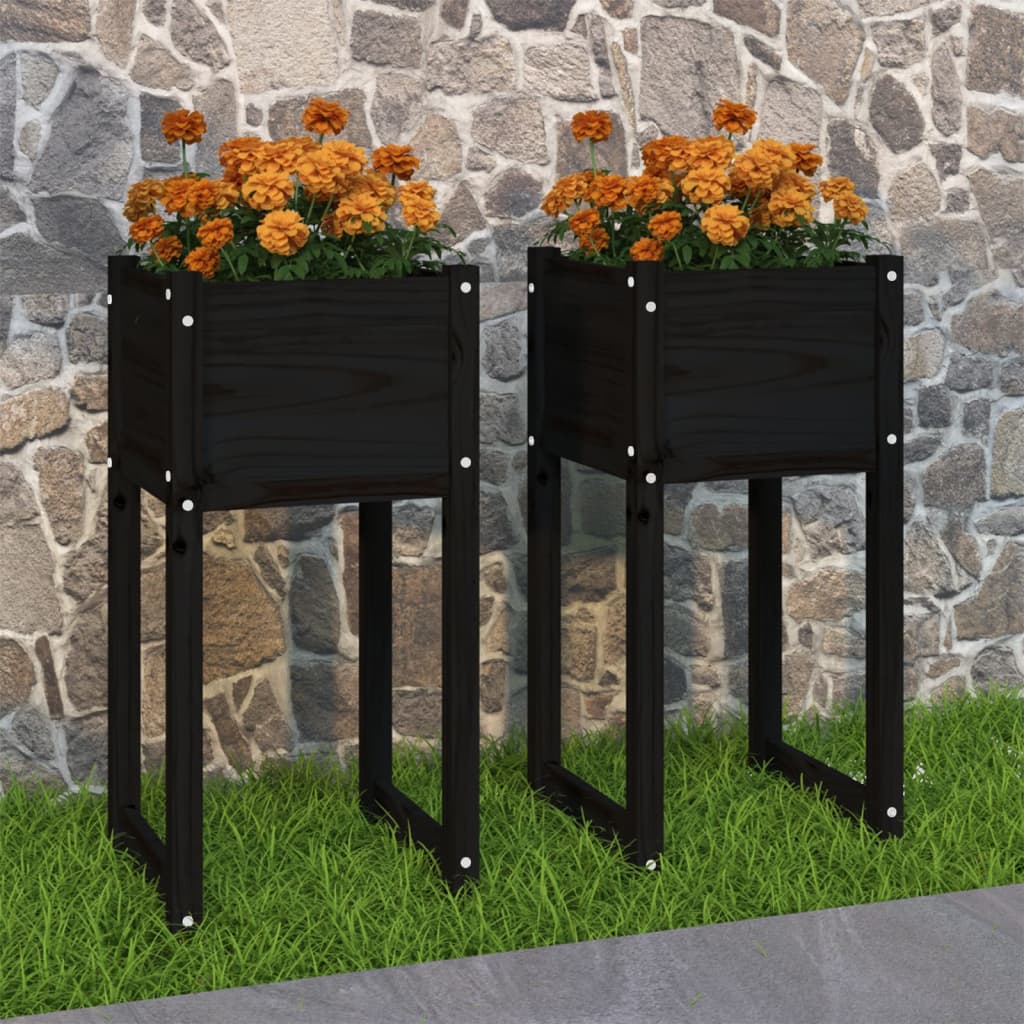 Jardinières 2 pcs Noir 40x40x81 cm Bois massif de pin