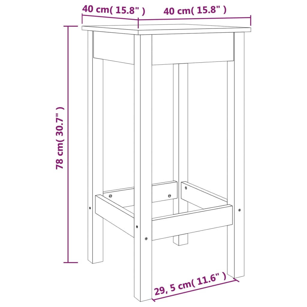 Chaises de bar lot de 2 40x40x78 cm bois de pin solide