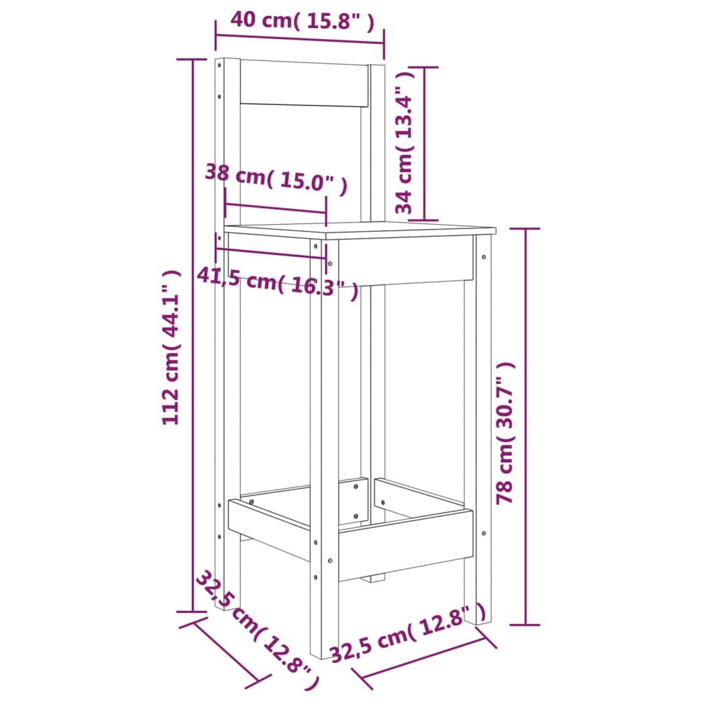 Chaises de bar lot de 2 blanc 40x41,5x112 cm bois de pin solide