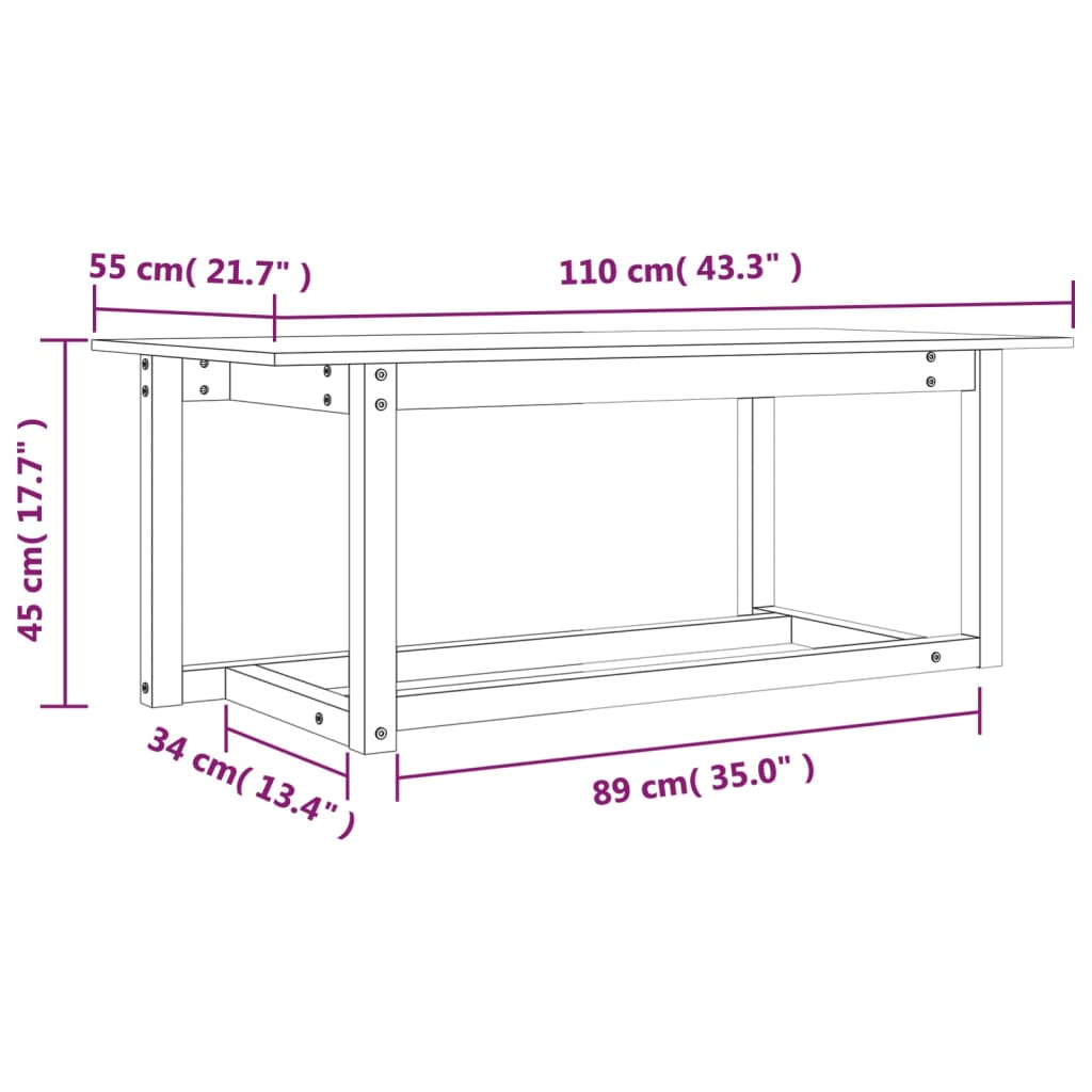 Table basse Gris 110x55x45 cm Bois massif de pin