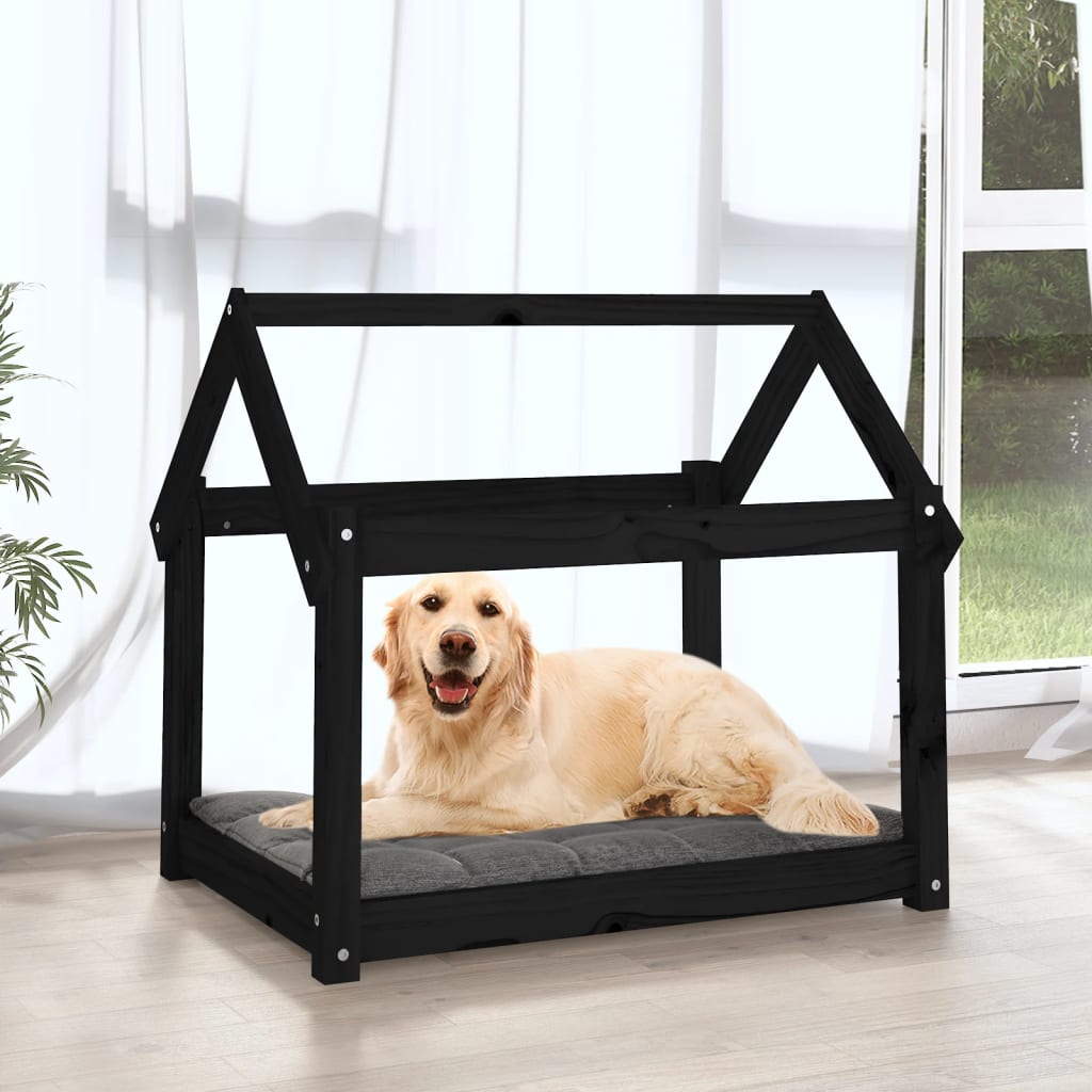 Dog bed Black 81x60x70 cm Solid pine wood