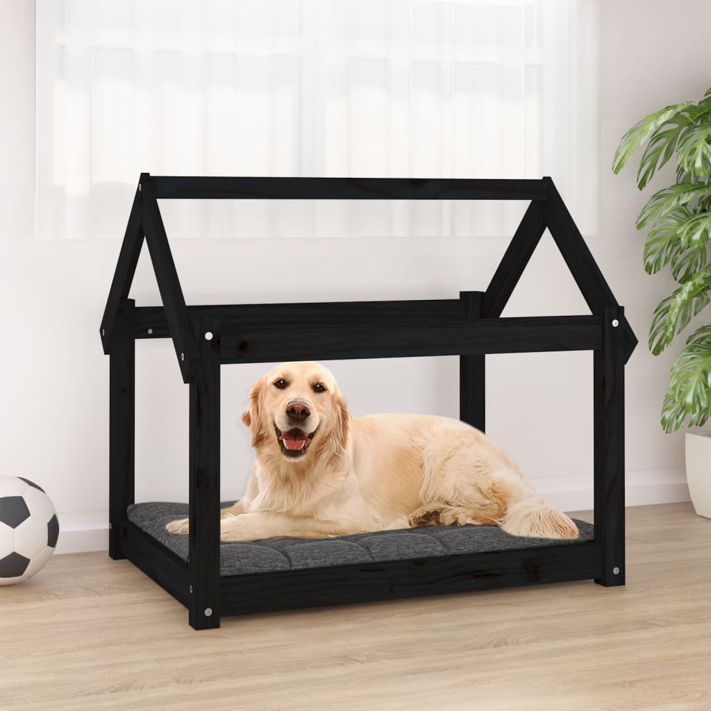 Dog bed Black 81x60x70 cm Solid pine wood