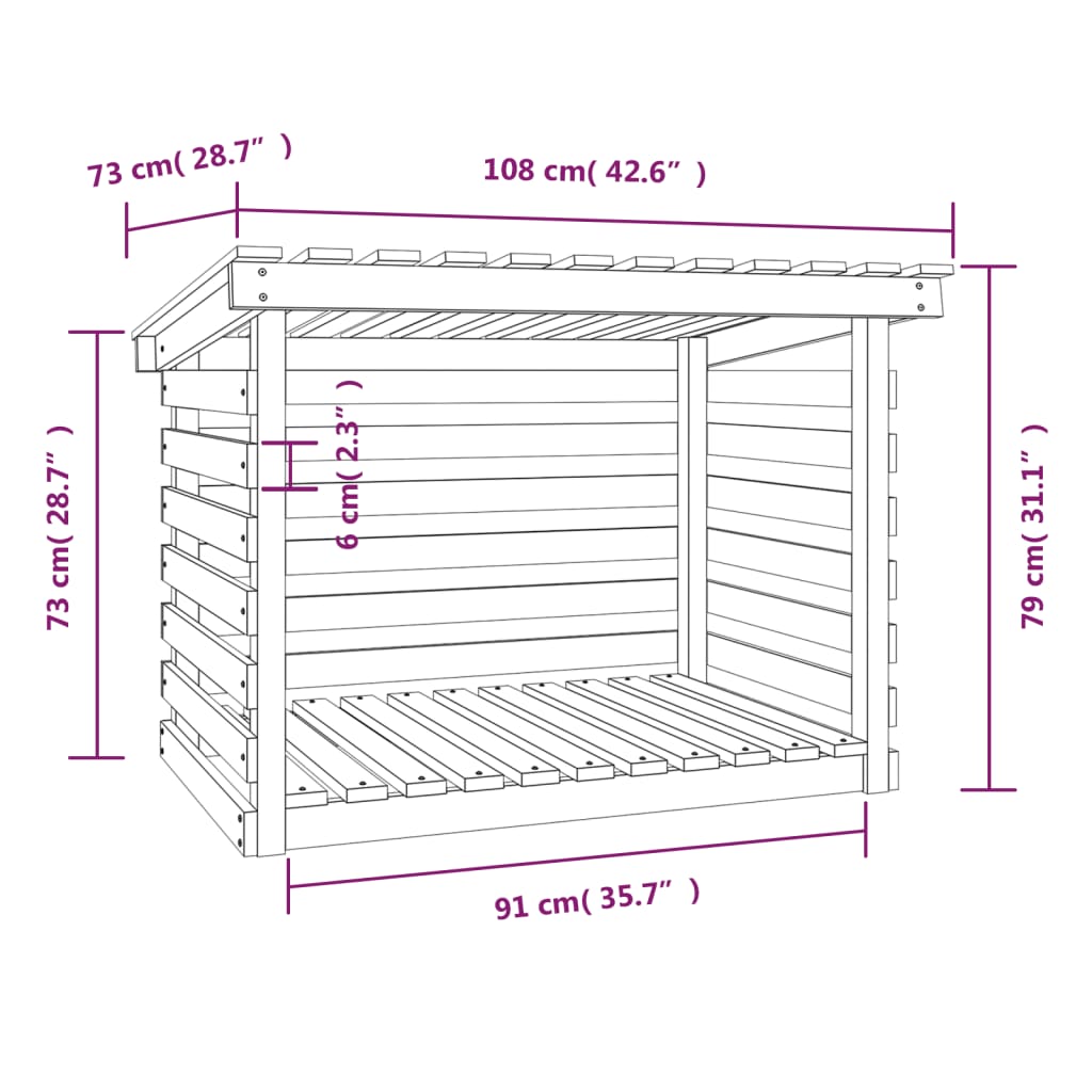 Support pour bois de chauffage Noir 108x73x79 cm Bois de pin