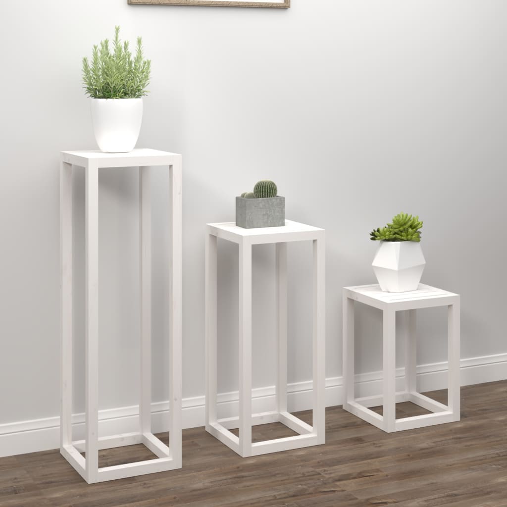 Ensemble de supports pour plantes 3pcs Blanc Bois de pin massif