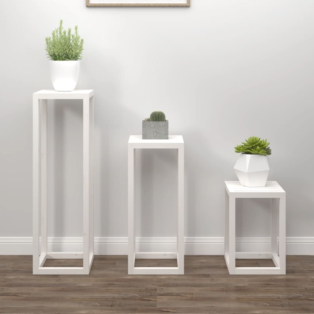 Ensemble de supports pour plantes 3pcs Blanc Bois de pin massif