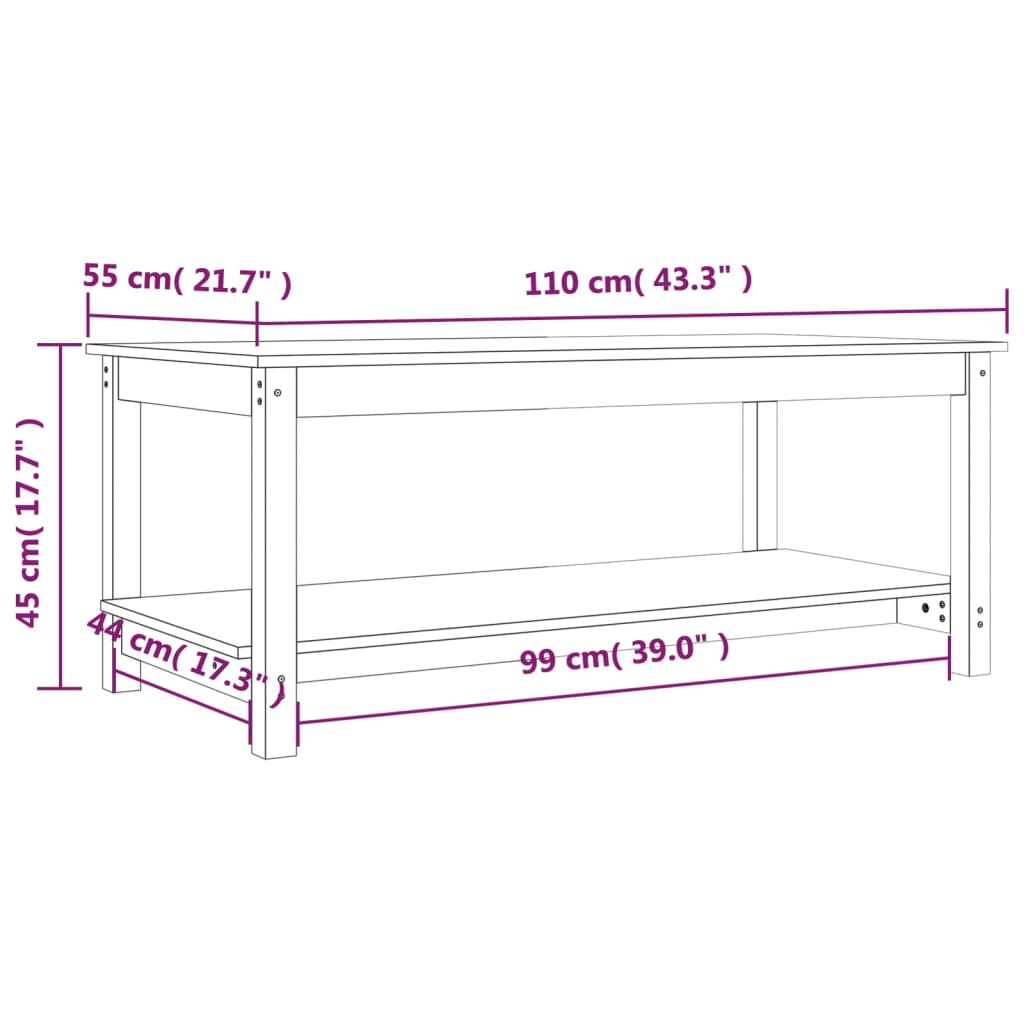 Table basse 110x55x45 cm Bois massif de pin