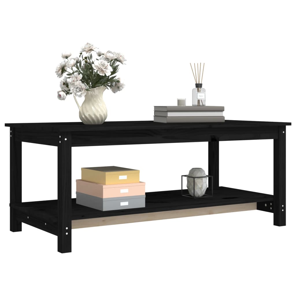 Table basse Noir 110x55x45 cm Bois massif de pin