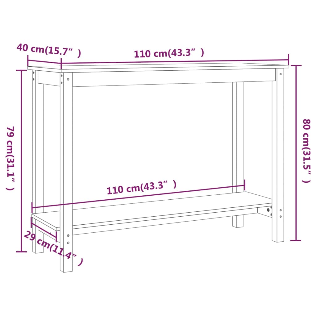 Table console Gris 110x40x80 cm Bois massif de pin