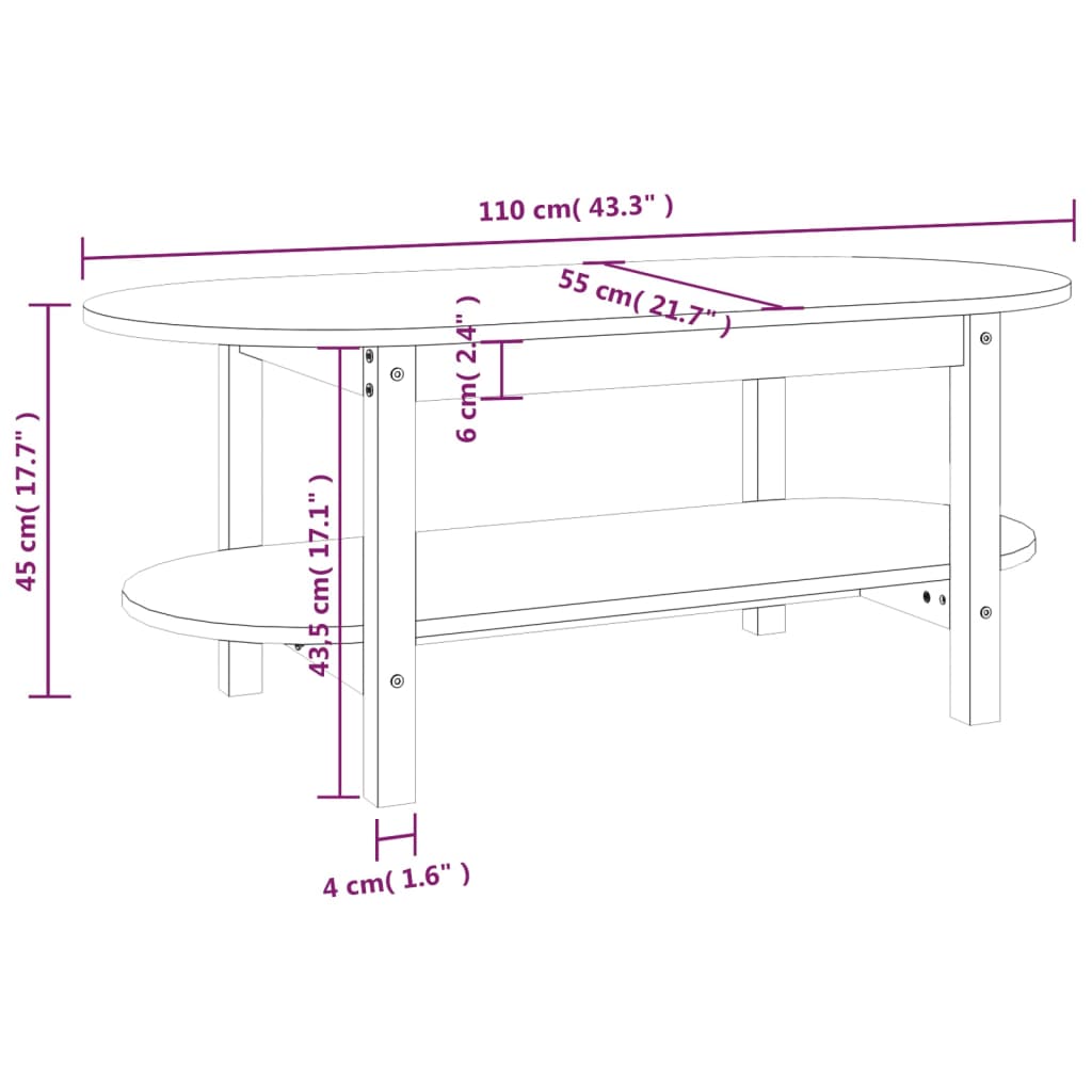 Table basse 110x55x45 cm Bois massif de pin