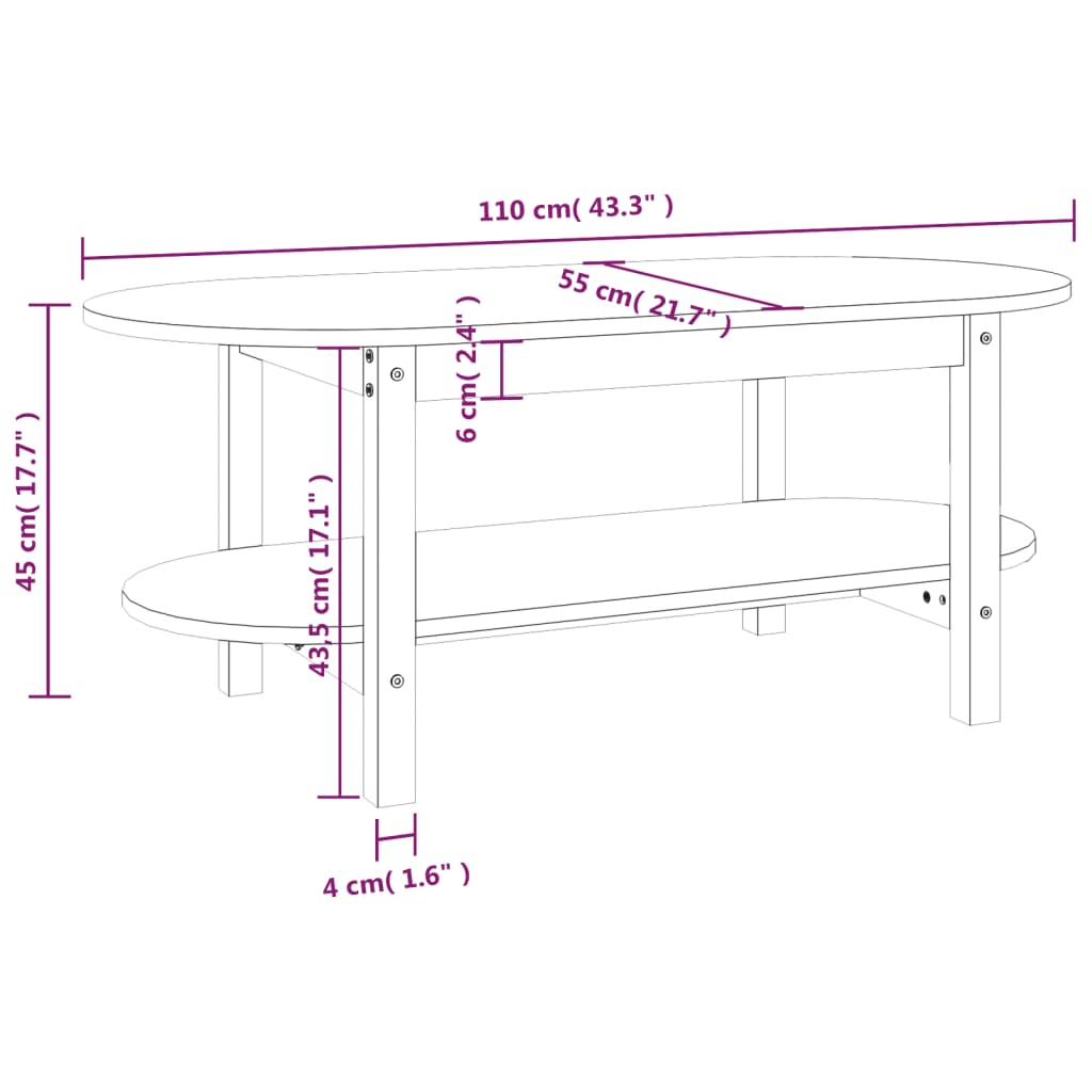 Table basse Marron miel 110x55x45 cm Bois massif de pin