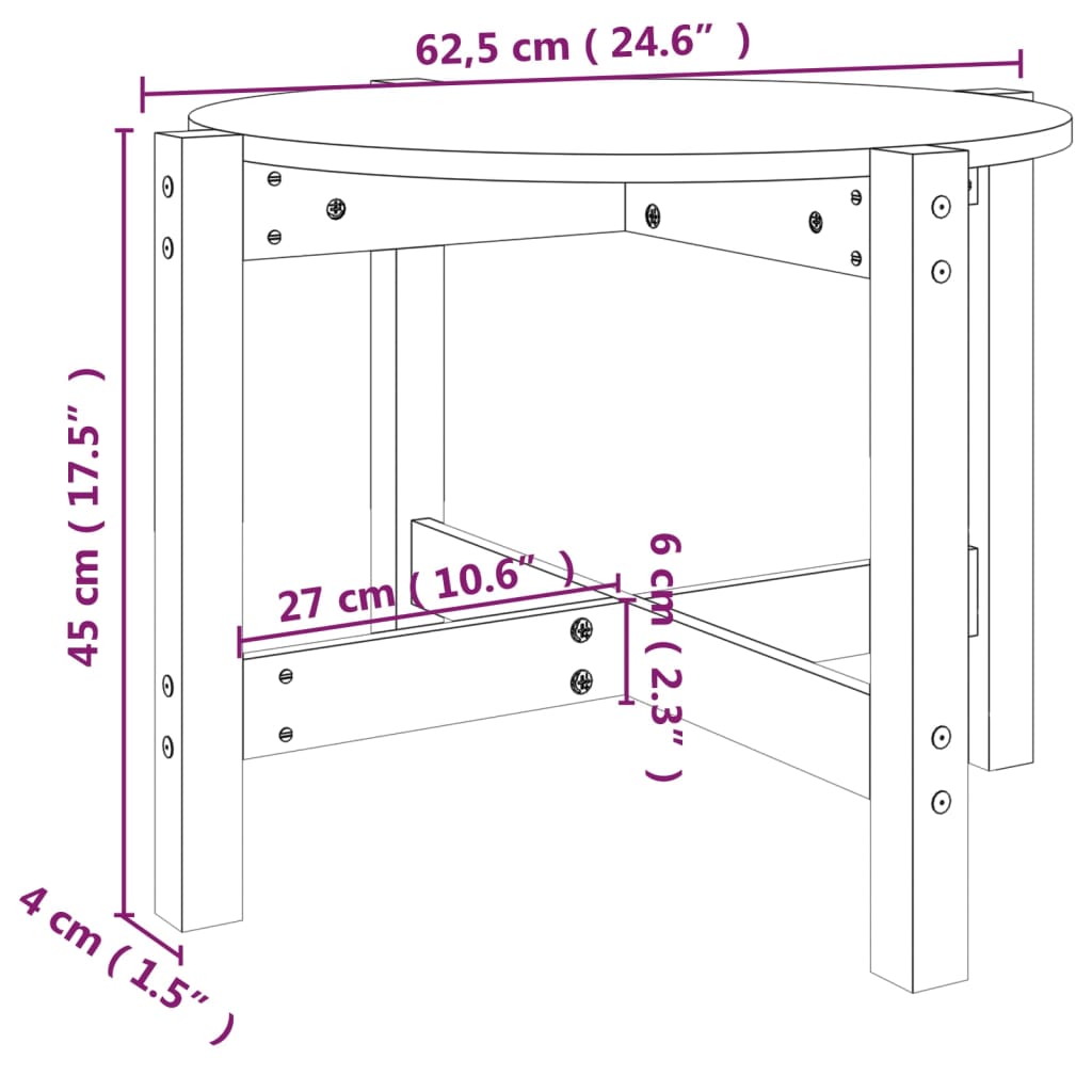 Table basse Gris Ø 62,5x45 cm Bois massif de pin