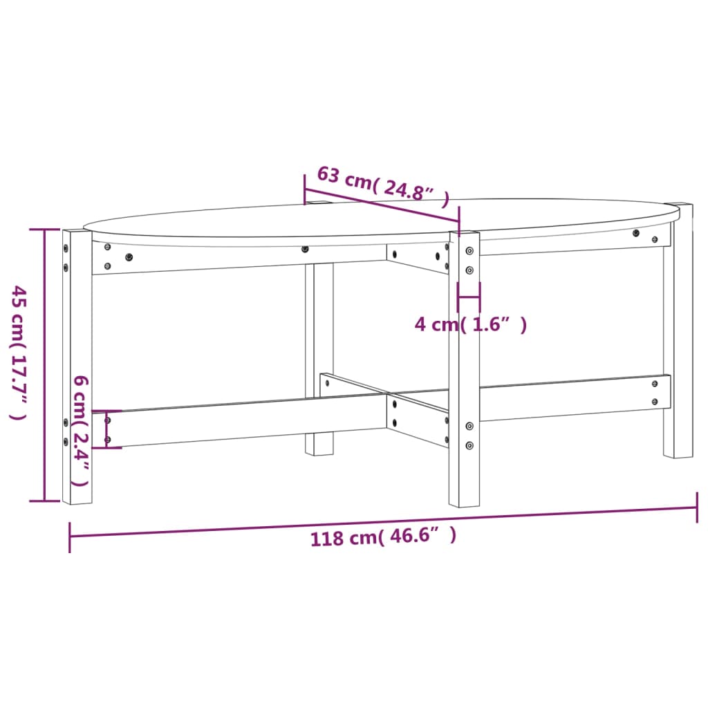 Table basse 118x63x45 cm Bois massif de pin