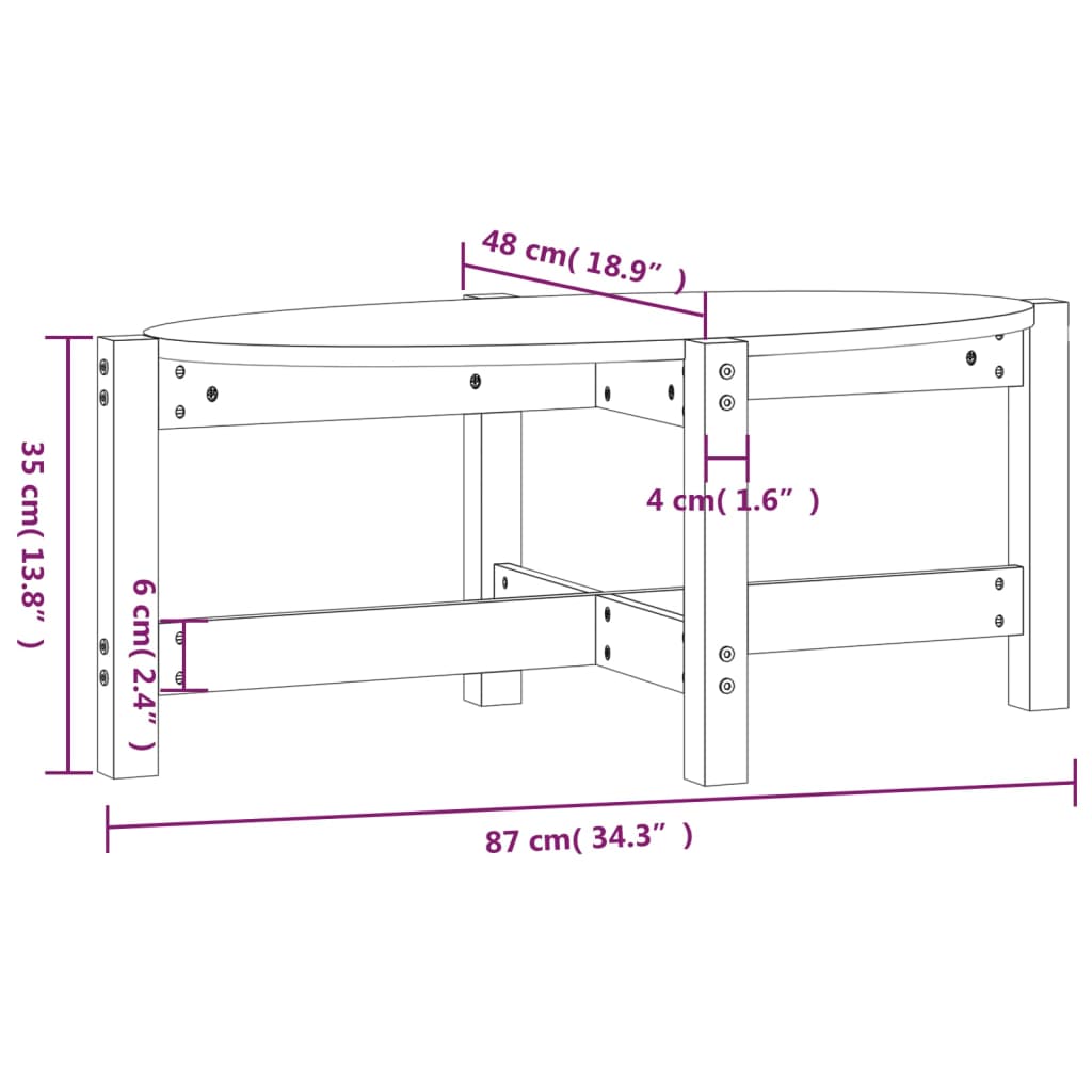 Couchtisch Schwarz 87x48x35 cm Massives Kiefernholz