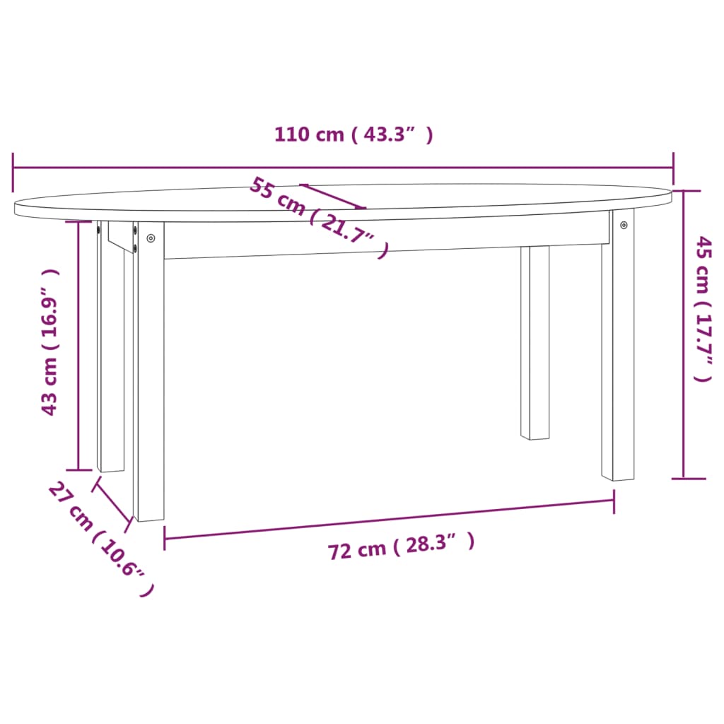 Coffee table 110x55x45 cm Solid pine wood